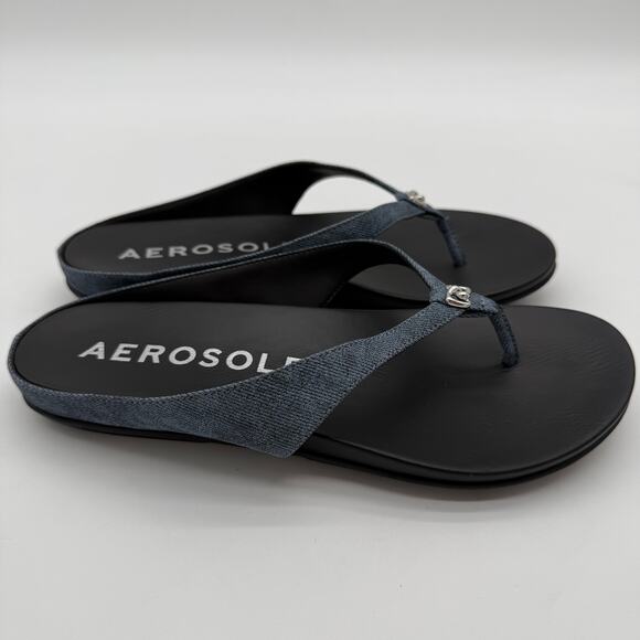 Aerosoles Blue Denim Comfort Fisher Round Toe Flex Thong Sandals NWOB 7 - Picture 1 of 5
